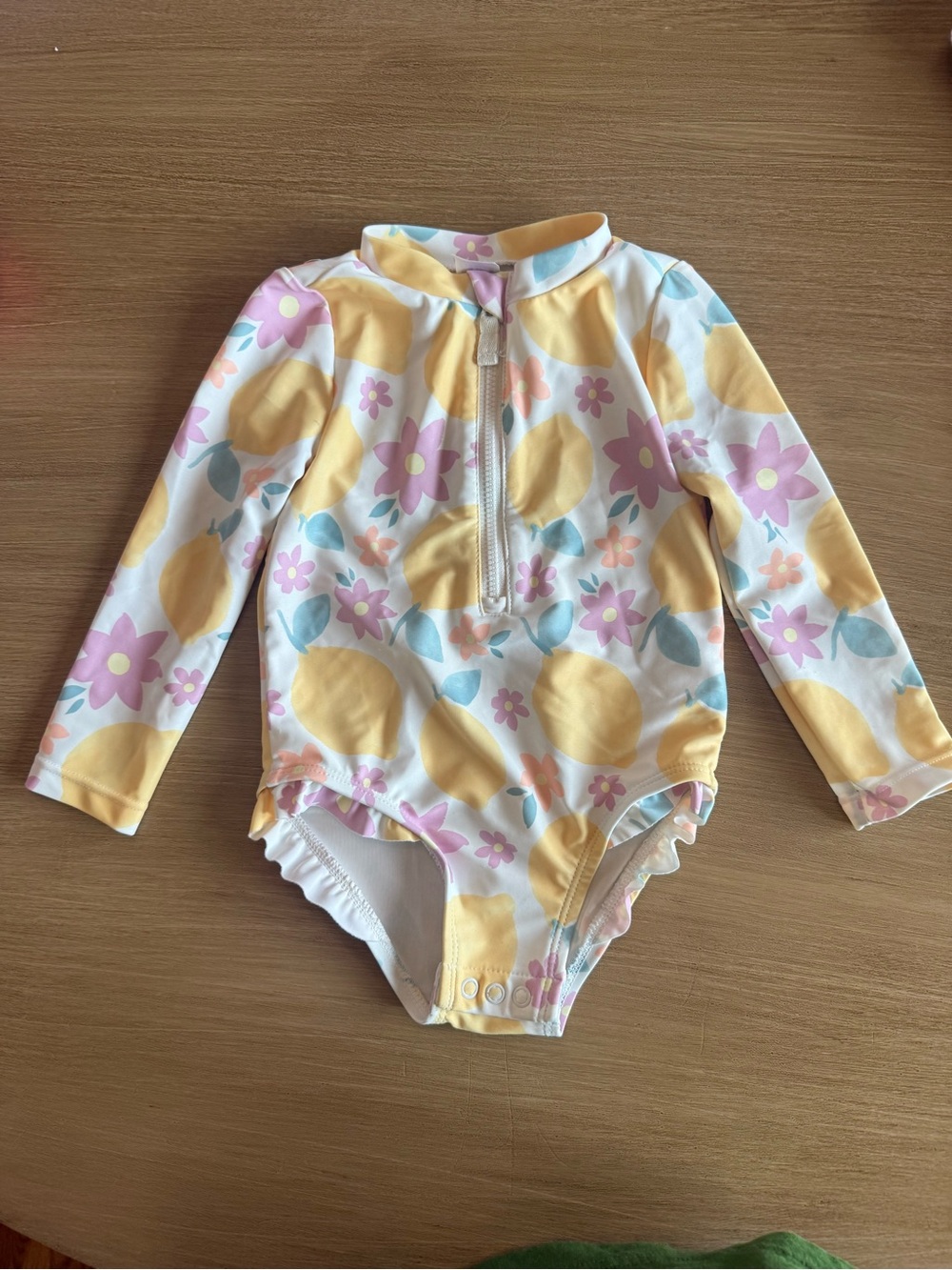 Carter's Long-Sleeve Floral Lemon Rashguard One-Piece - Yellow, Pink, Blue